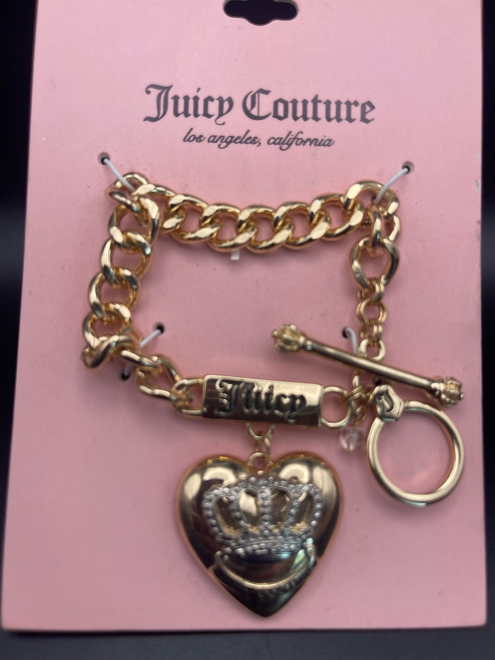 Juicy Couture Gold Heart Crown Pendant Chain Bracelet-NWT